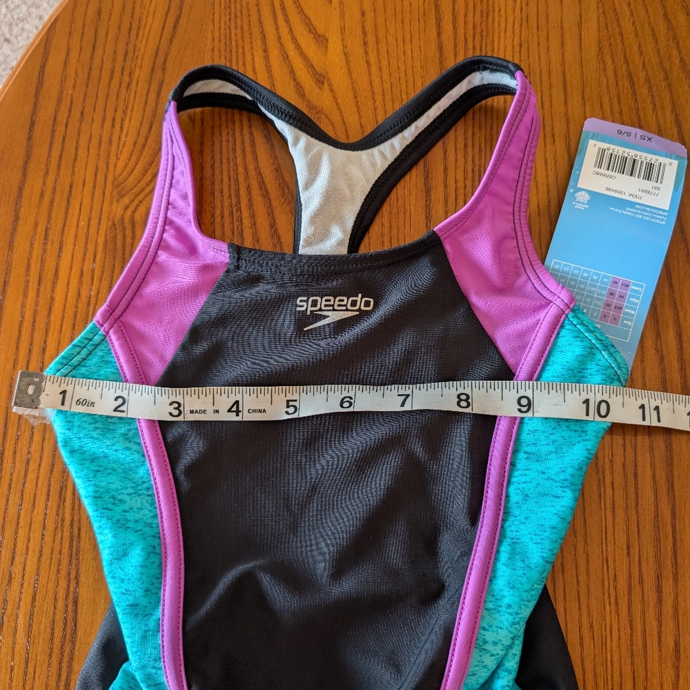 Speedo Girls Purple and Teal 1 Piece Swimsuit, Size XS (5-6) - NEW - Picture 3 of 8